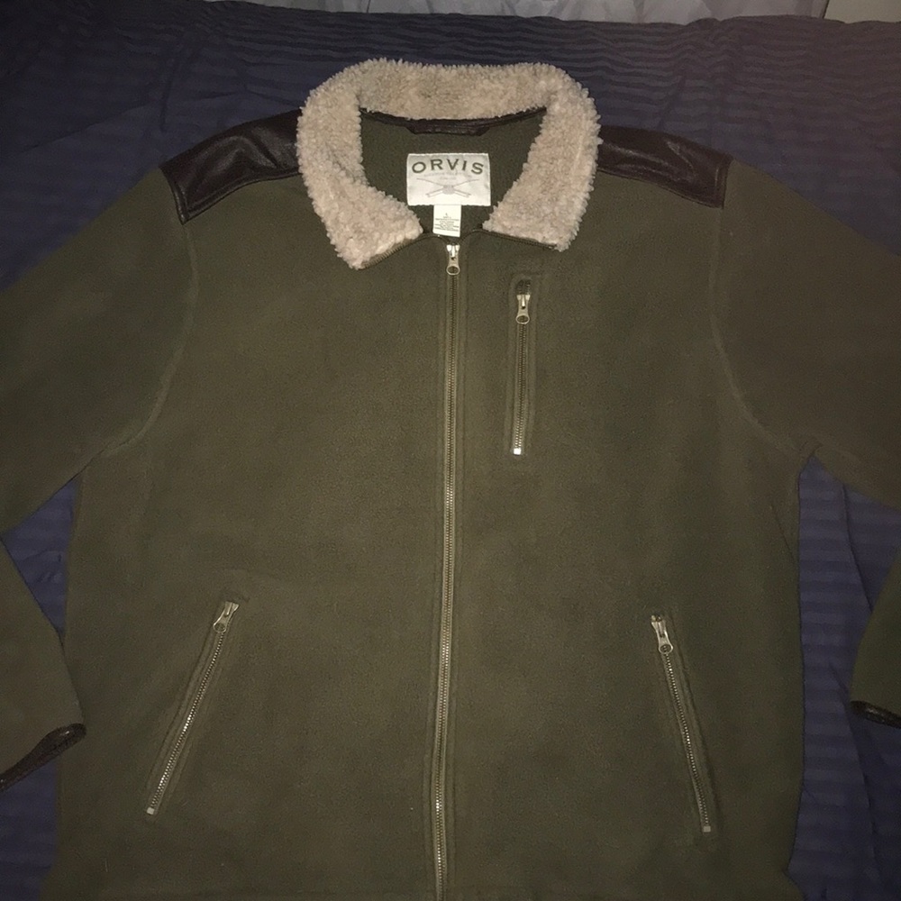 Men’s olive green orvis zip sweater coat large